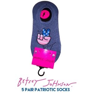 Betsey Johnson sneaker liners socks patriotic USA flag peace sign NWT